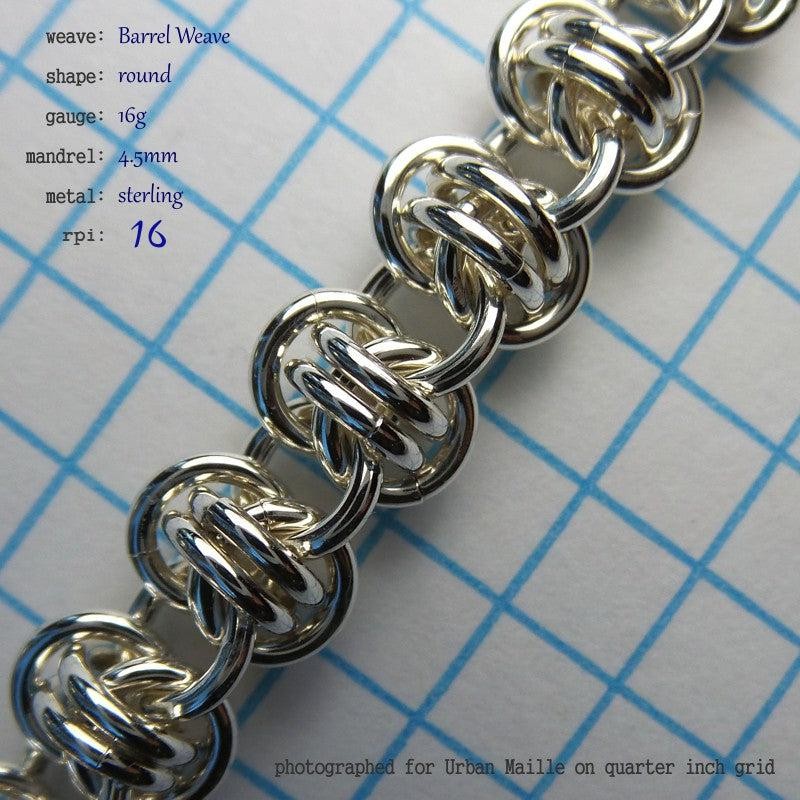Barrel Weave RD 16g chainmaille inchpack, sterling