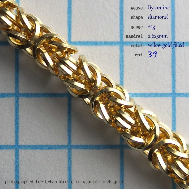 Byzantine DI 22g chainmaille inchpack, yellow gold filled