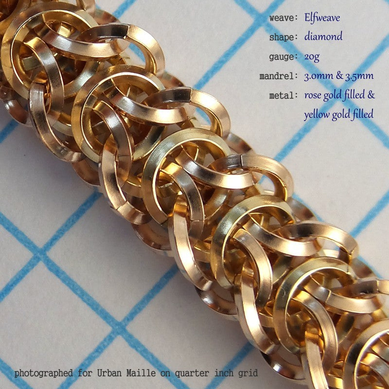 Elfweave DI 20g chainmaille inchpack, rose and yellow gold filled