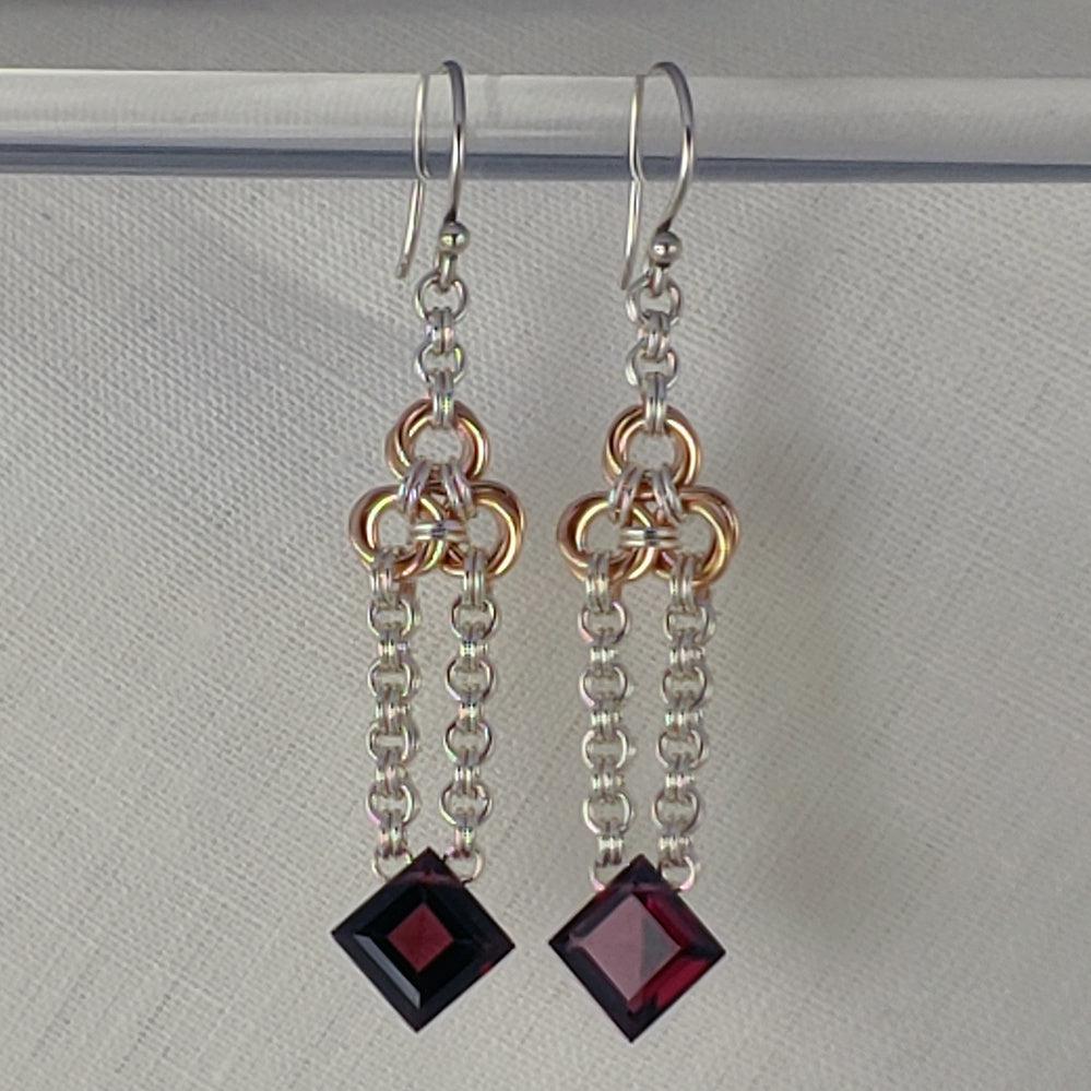 18K Gold, Sterling and Garnet Earrings