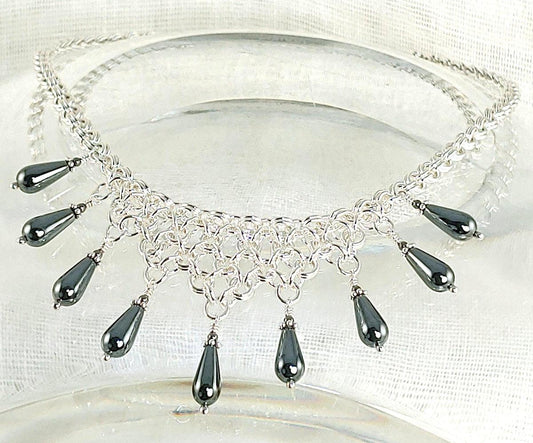 Sterling and Hematite Drop Necklace