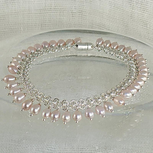 Sterling and Pink Pearls Anklet or Bracelet