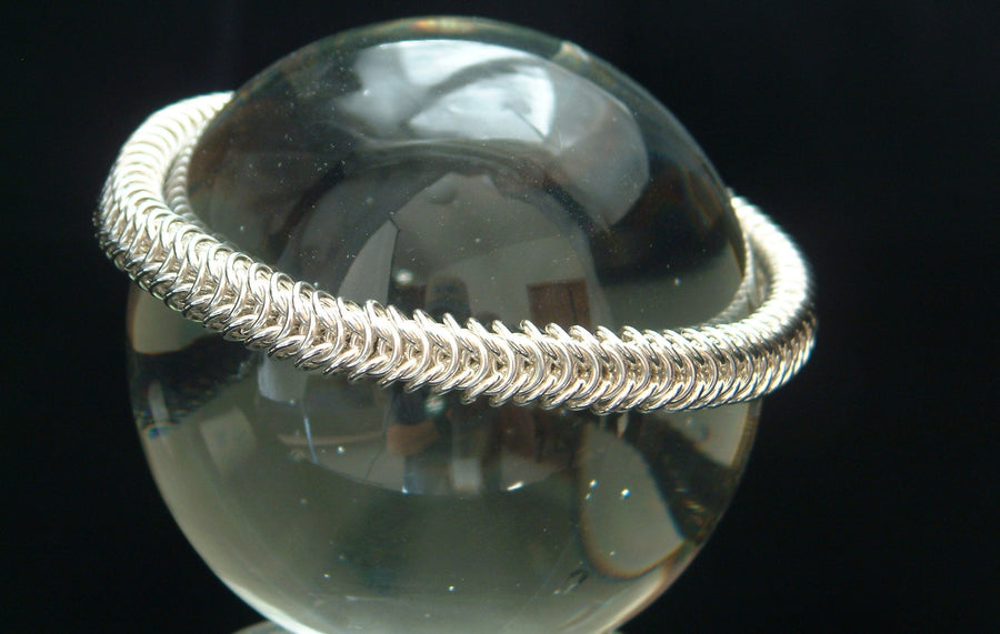 Sterling silver box chain chainmaille bracelet on a crystal ball, Urban Maille