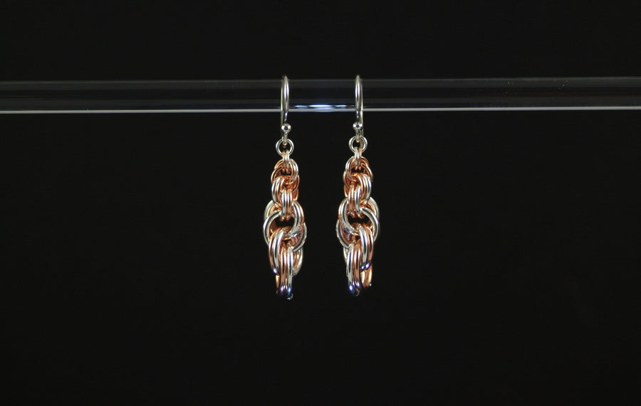 Graduated Double Spiral 4-in-1 earrings in silver with gem drops on black, Urban Maille