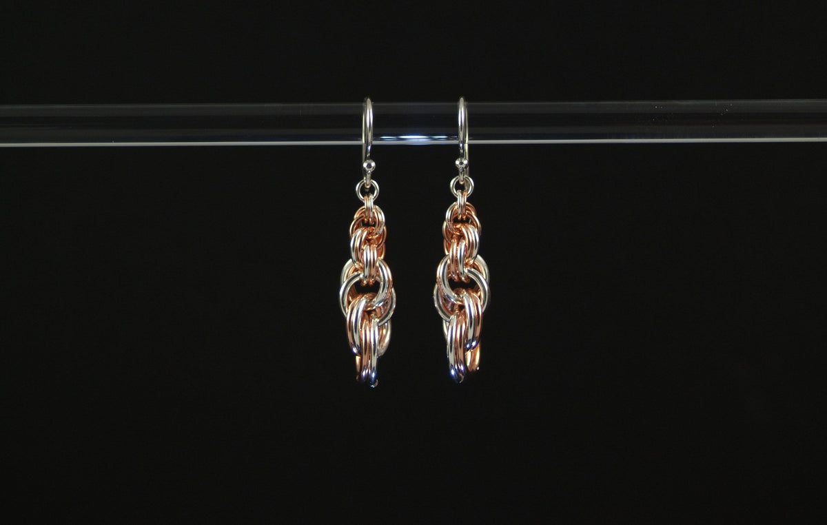 Graduated Double Spiral 4-in-1 earrings in silver with gem drops on black, Urban Maille