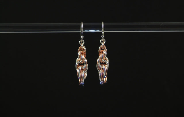 Graduated Double Spiral 4-in-1 earrings in silver with gem drops on black, Urban Maille