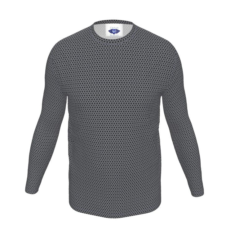 Men's Long Sleeve Cotton Tee with Chainmaille Print