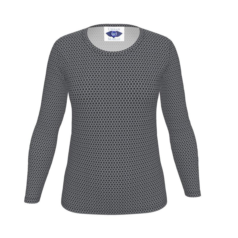 Women's Long Sleeved Cotton Tee with Chainmaille Print