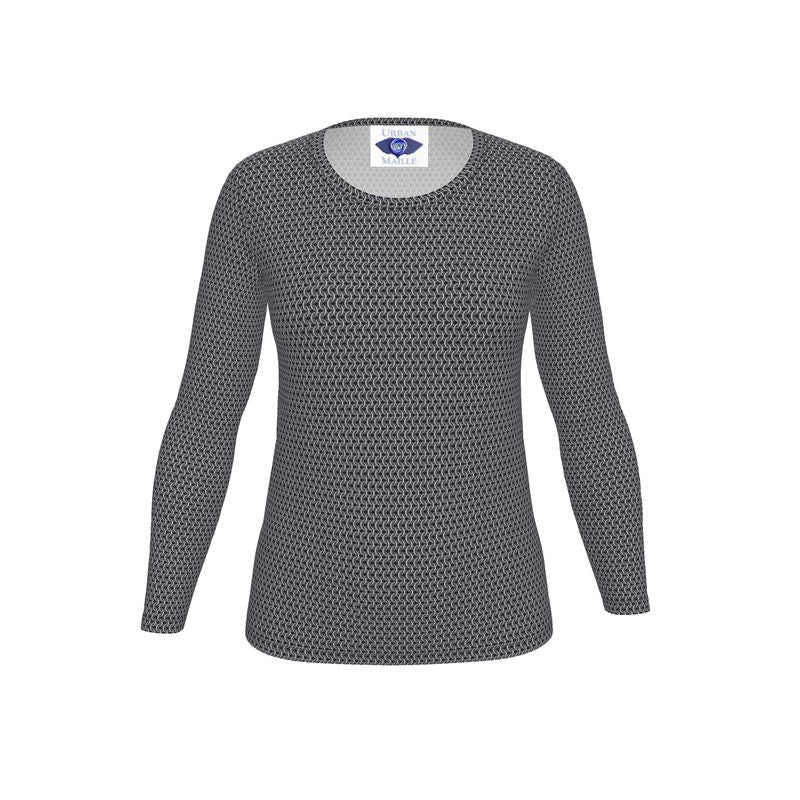 Women's Long Sleeved Cotton Tee with Chainmaille Print