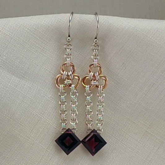 18K Gold, Sterling and Garnet Earrings