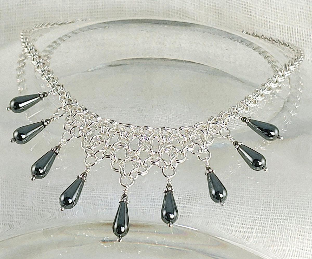 Sterling and Hematite Drop Necklace