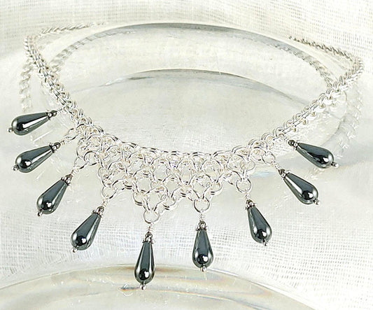 Sterling and Hematite Drop Necklace