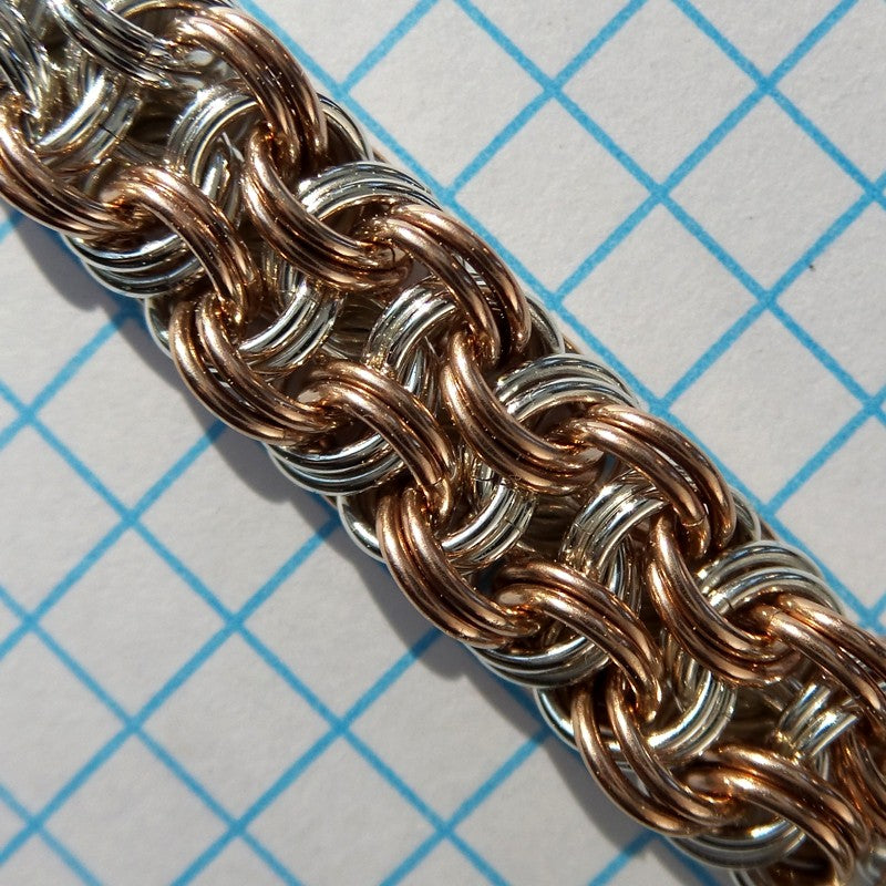 Kinged Vipera Berus RD 18g chainmaille inchpack, sterling and rose gold filled