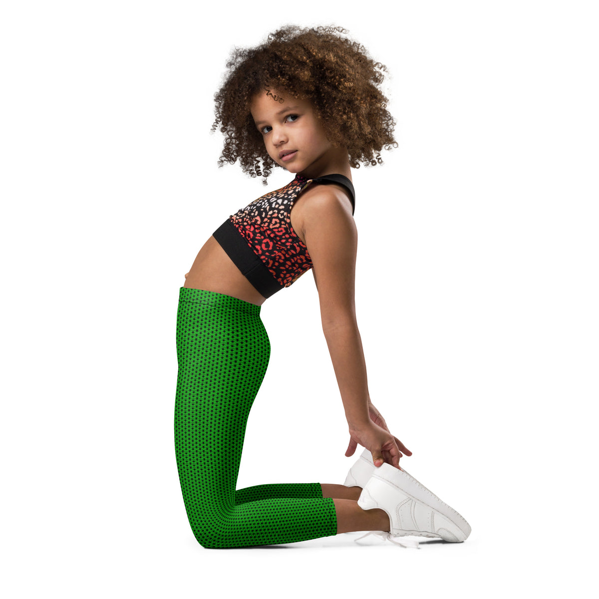 Electric Green Chainmaille Print Kid's Leggings, photo 15