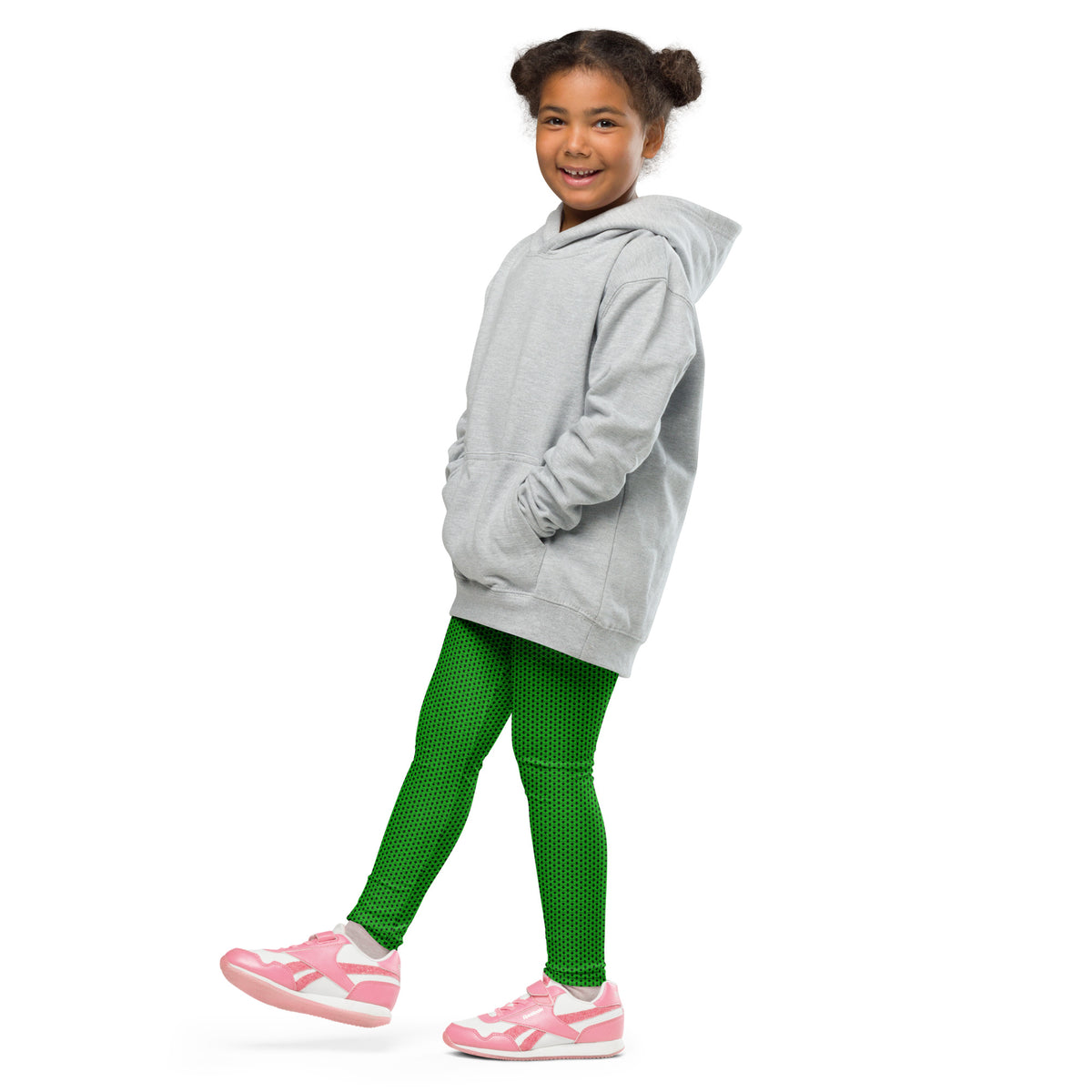 Electric Green Chainmaille Print Kid's Leggings, photo 13