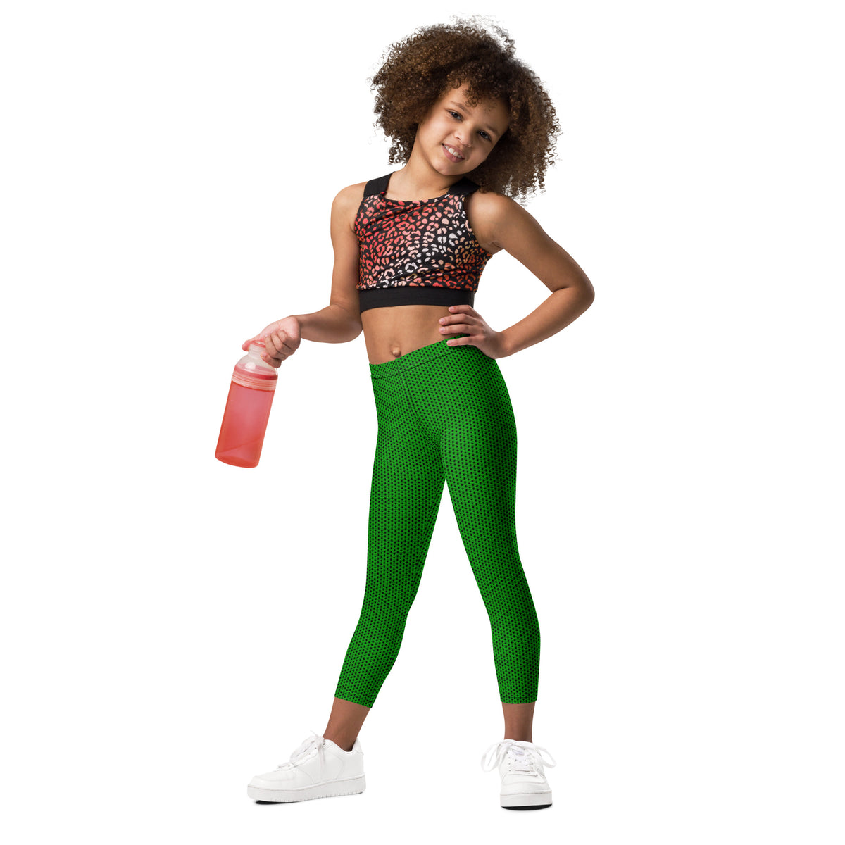 Electric Green Chainmaille Print Kid's Leggings, photo 16