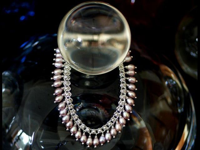 Pink Pearl Anklet in Barrel Weave